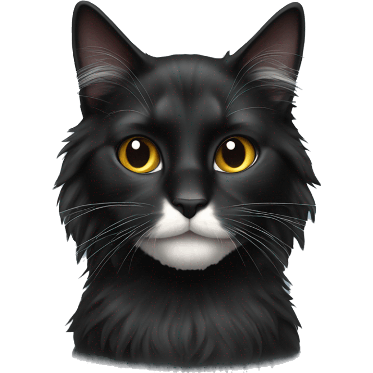 black cat domestic long-haired with white on the mouth emoji