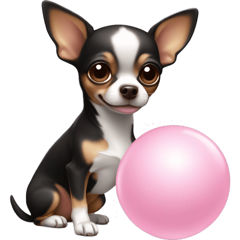 Black and brown chihuahua playing with light pink ball emoji