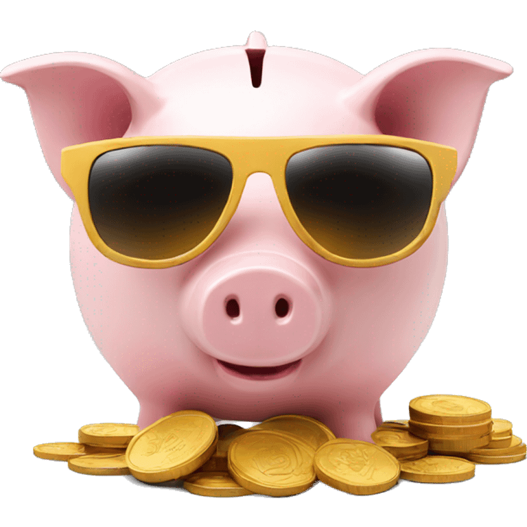 Piggy bank with sunglasses and a coin emoji