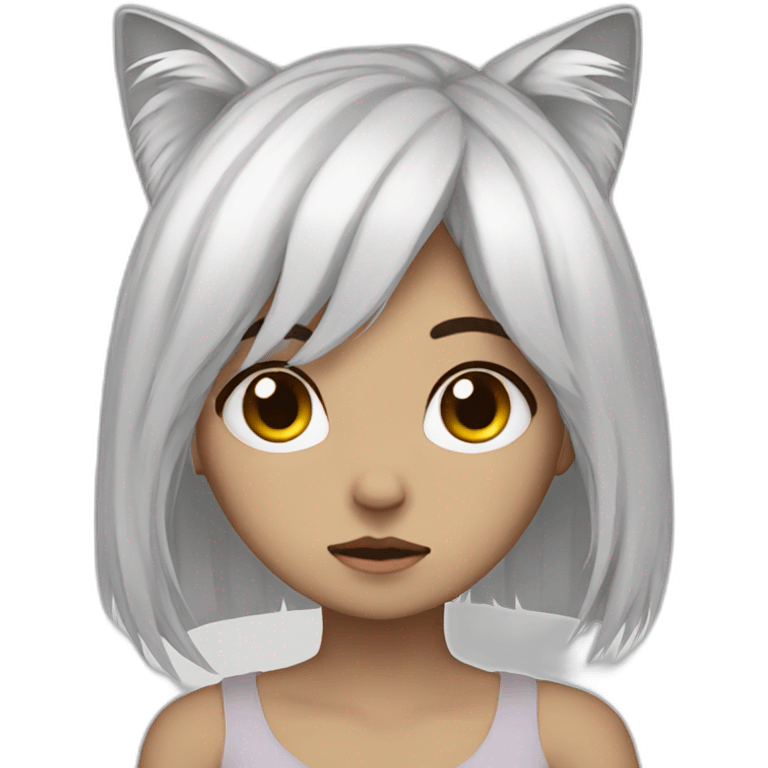 sad girl white hair cat ears emoji