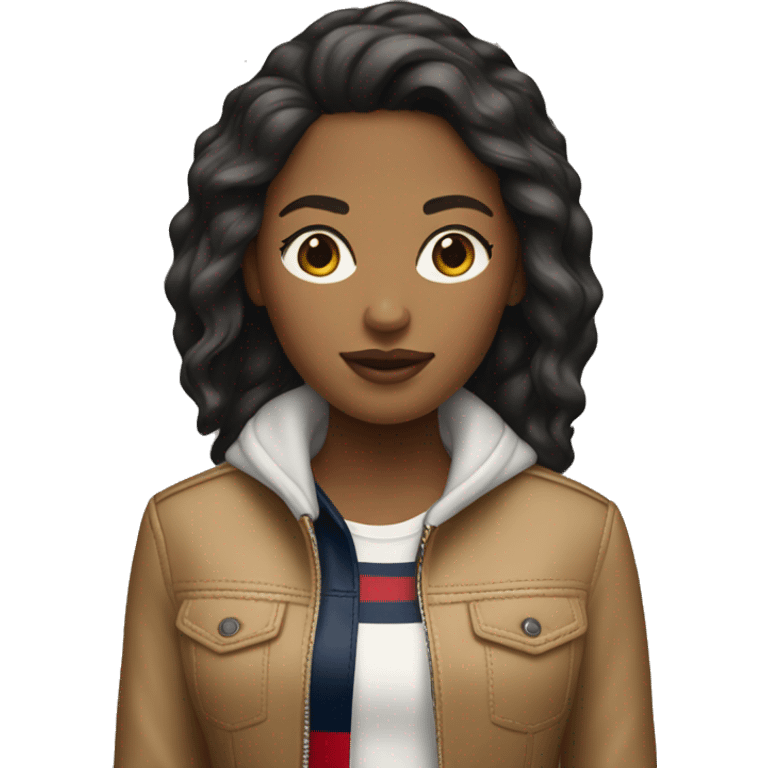 A tan girl with a tommy hilfiger jacket  emoji