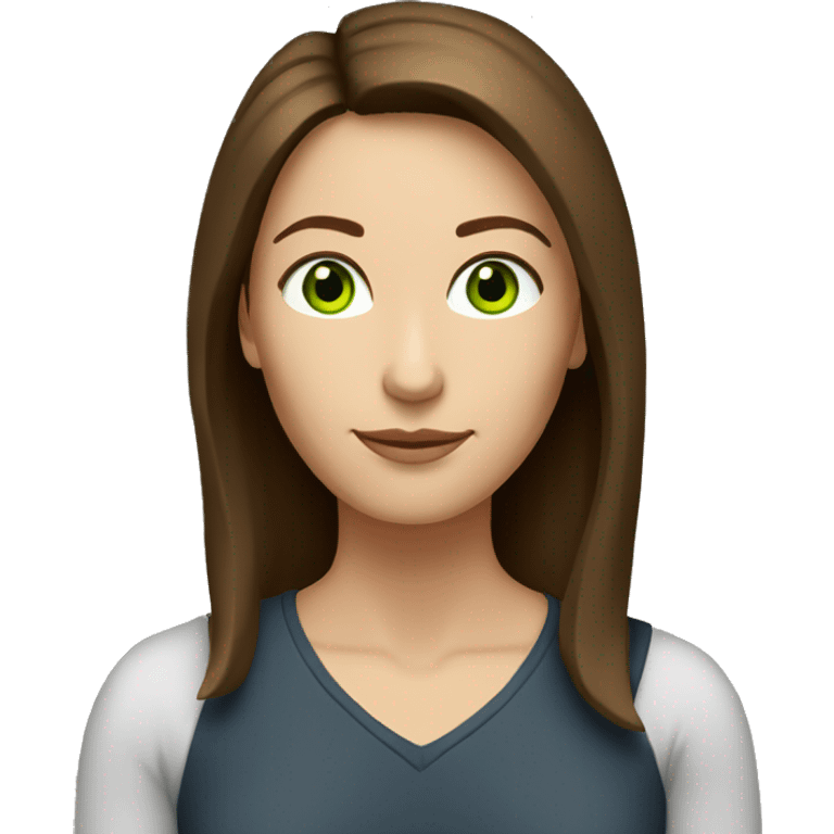 pretty middle age woman with green eyes and shoulder length straight brown hair casual emoji