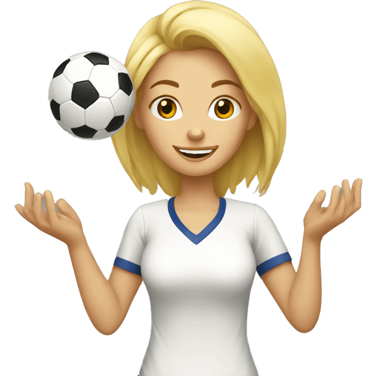 blond woman spinning a soccer ball on her hands emoji