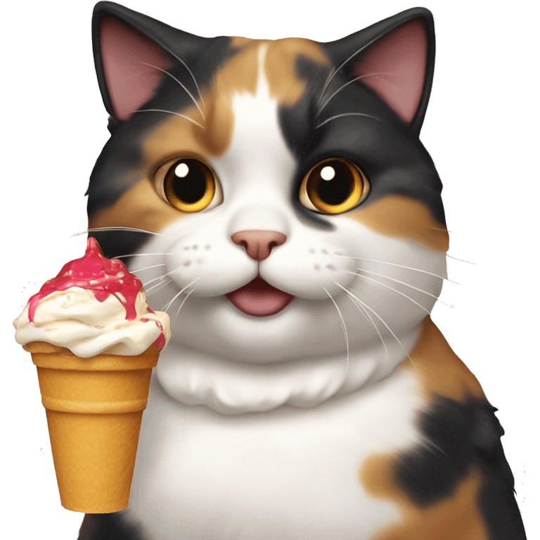 Realistic Fat calico cat with sundae emoji