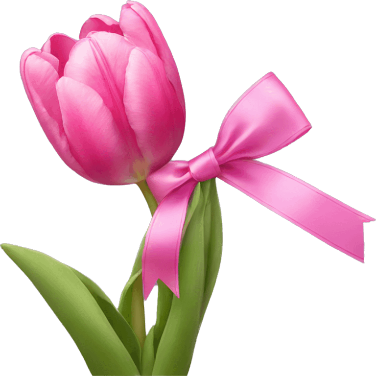 Pink tulips with a pink ribbon emoji