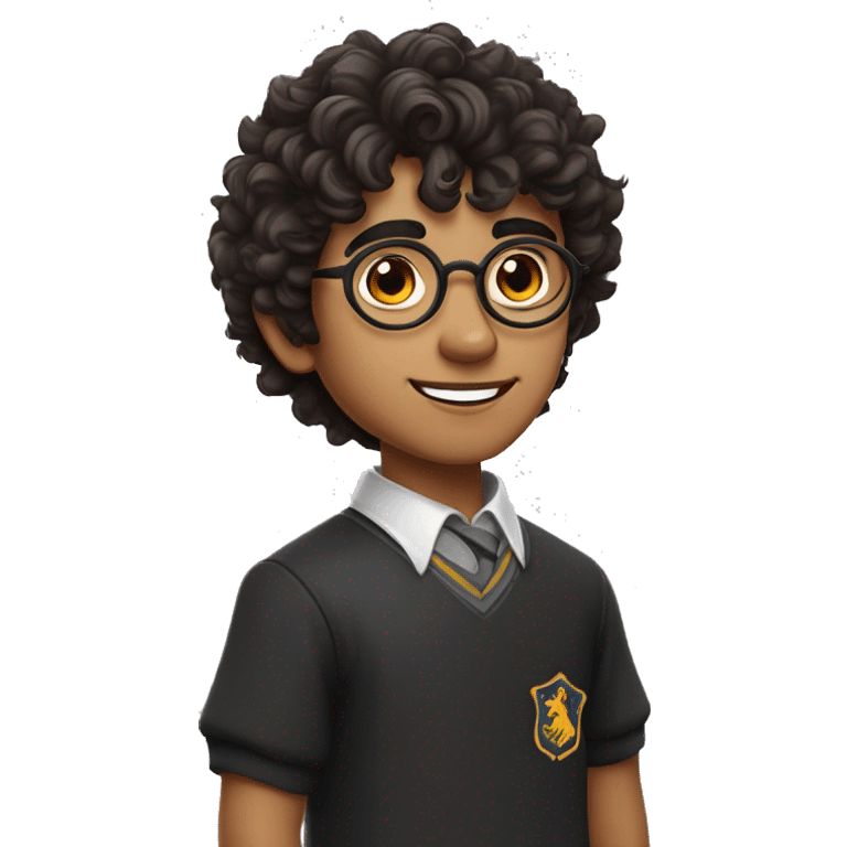 young handsome Indian boy with messy fringe curly hair  and fair white  skin with sharp jawline and small eyes with harry potter glasses on emoji