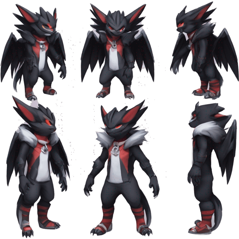 Cool Anthro Black Absol-Noivern-Quilava-Litten-Pokémon with edgy stripes hoodie spiked collar punk Full Body emoji