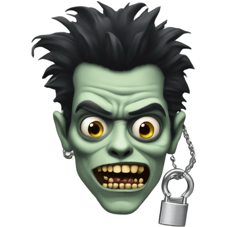 dancing black haired sid vicious zombie, wearing a necklace which has a padlock on it emoji