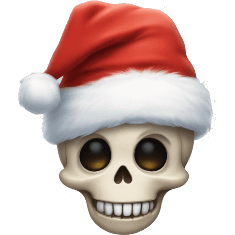 Cute, happy little skull wearing a fluffy Santa hat. emoji