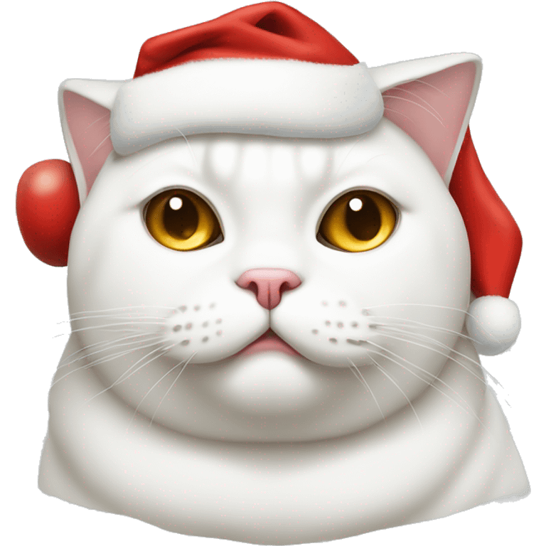 Fat white cat with sore eye wearing a Santa hat  emoji