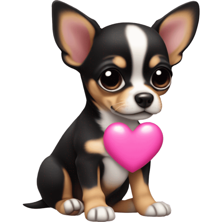 black & tan chihuahua puppy with a pink heart emoji