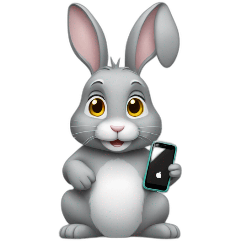 Grey rabbit with an iPhone emoji