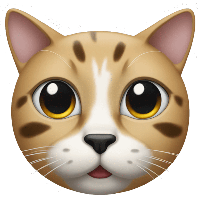 The cat’s face is clear white with a contrast black spot under the nose, shaped like a mustache. Big dark spots on the forehead and near the ears. emoji