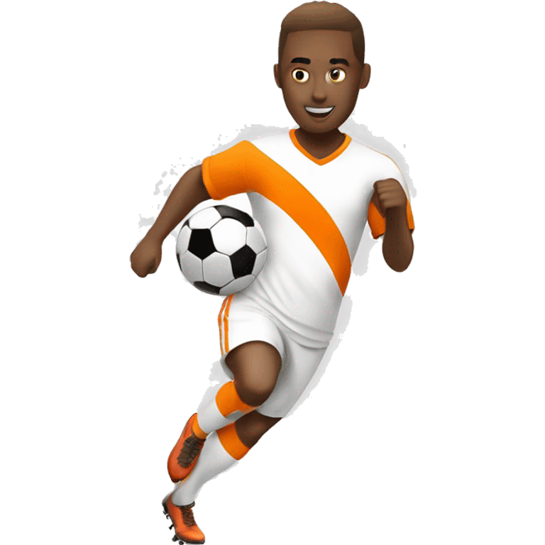 soccer player running white uniform wih some orage stripes, withut a ball emoji