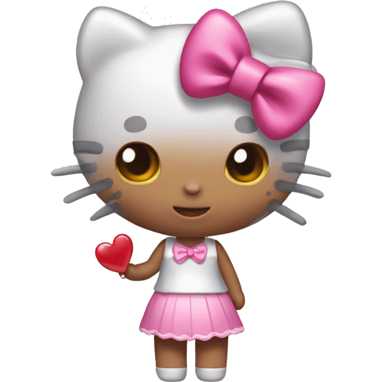 Hello kitty with pink bow on head with a pink heart in her hand emoji