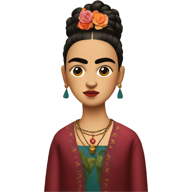 full body frida kahlo unibrow kid with paintbrush emoji