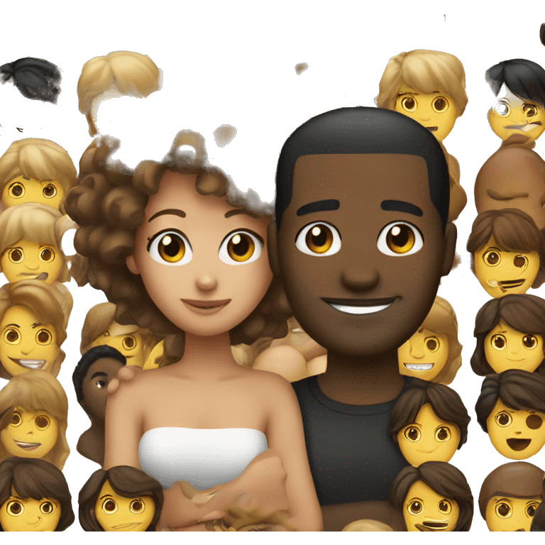 black man loving a taned brunette with a bang emoji