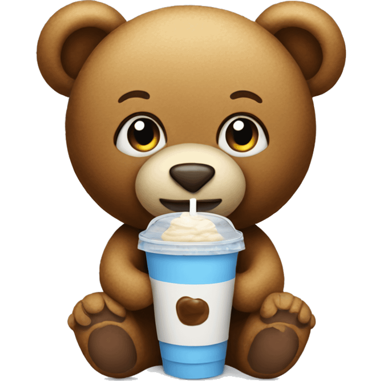 Teddy holding iced coffee emoji