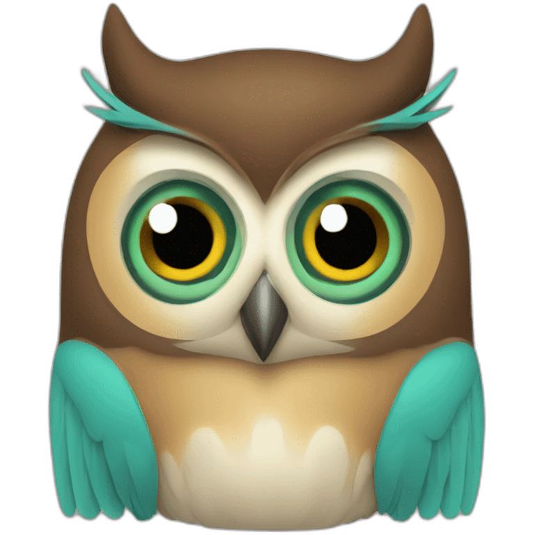 An owl, Greenish blue and brown emoji