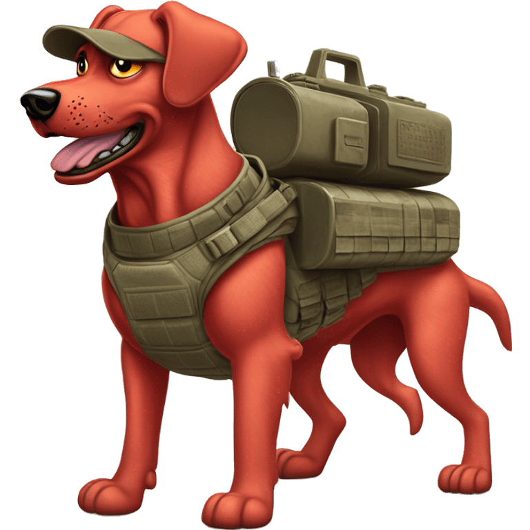 Desert storm Clifford the big red dog muscular with tattoos on arms book illustration humanoid as a military call of duty character standing alone emoji