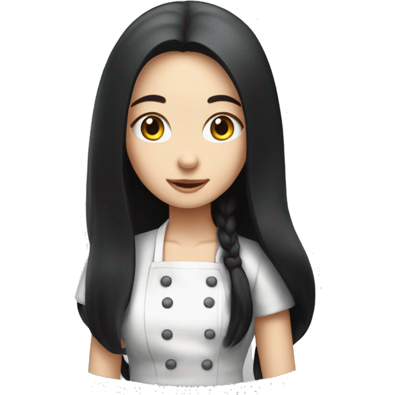 Pale girl with long black hair cooking  emoji