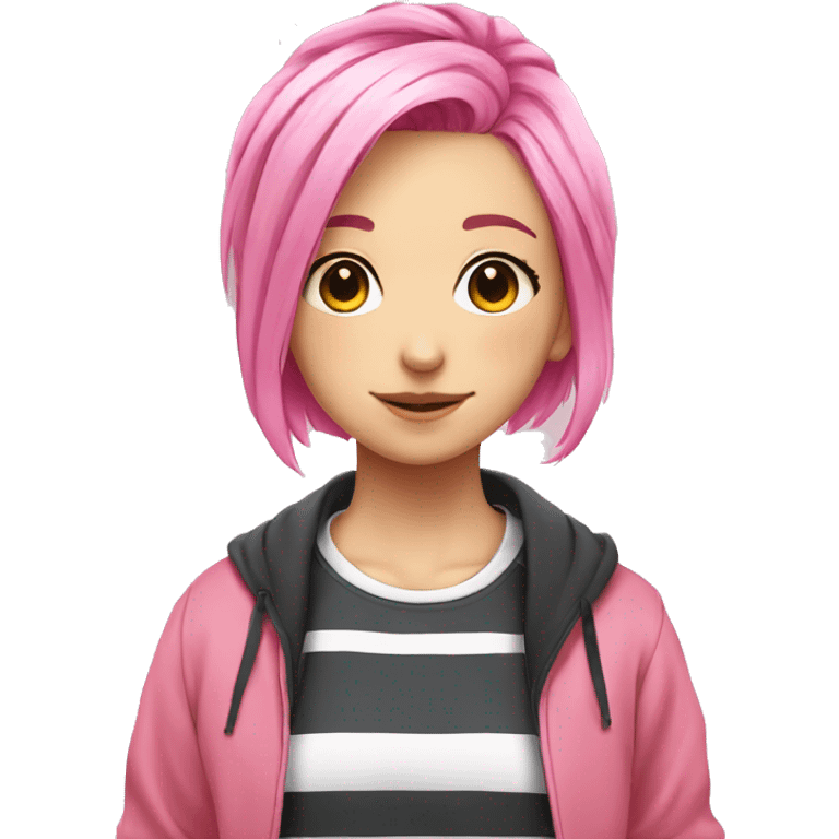 Anime girl- pink hair- striped shirt- tracksuit  emoji