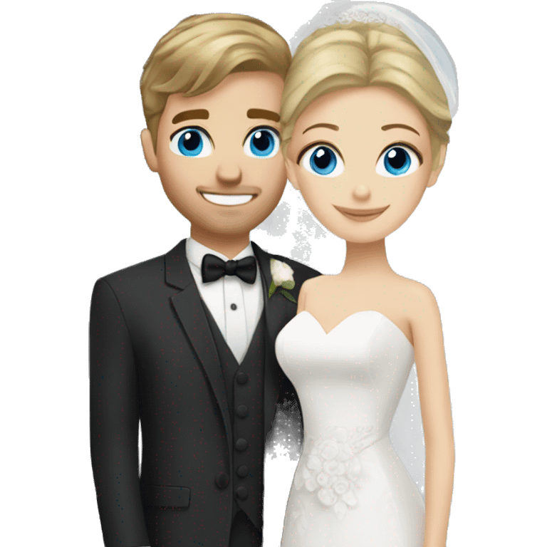 Bride brown hair blue eyes Groom blond hair blue eyes emoji