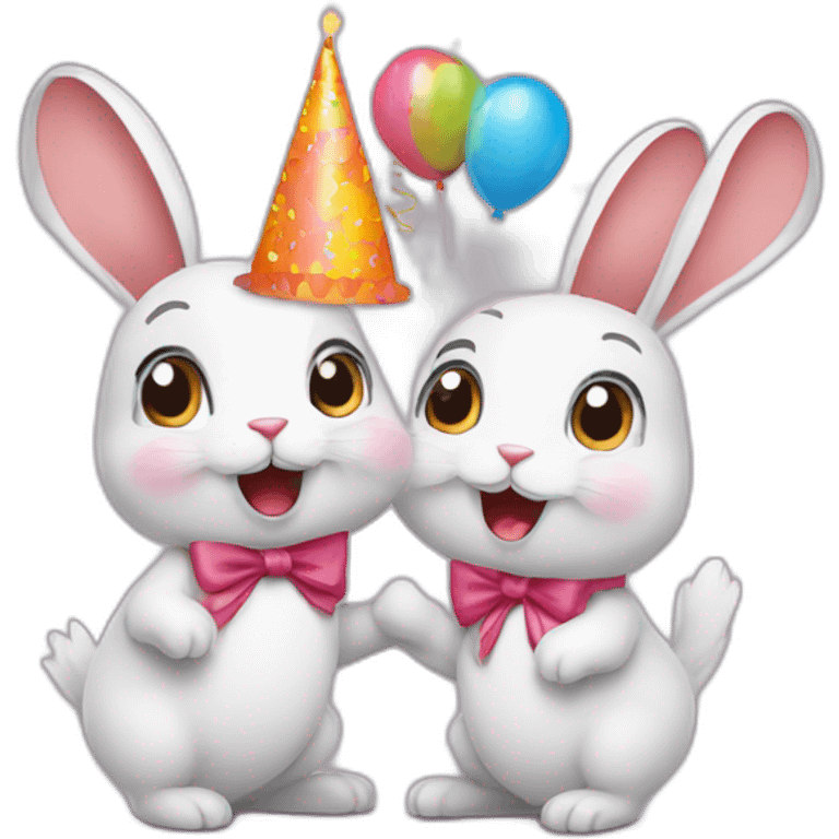 Pair of rabbits celebrating birthday emoji