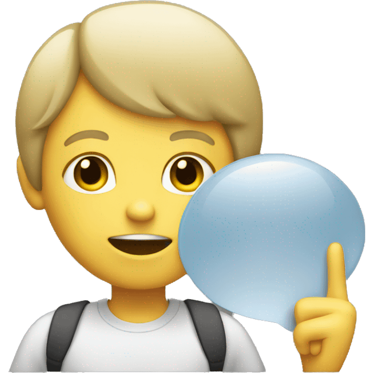 talking child with speech bubble near emoji