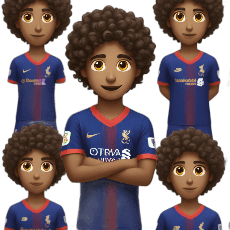 Indian boy with curly hair wearing Liverpool jersey  emoji