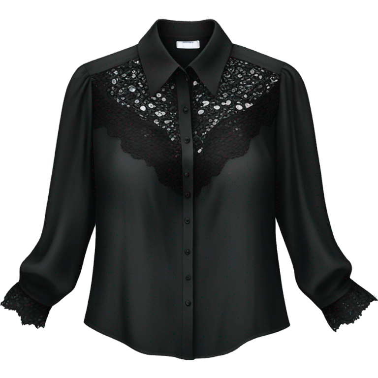 Realistic isolated black silk button up blouse with black lace. emoji