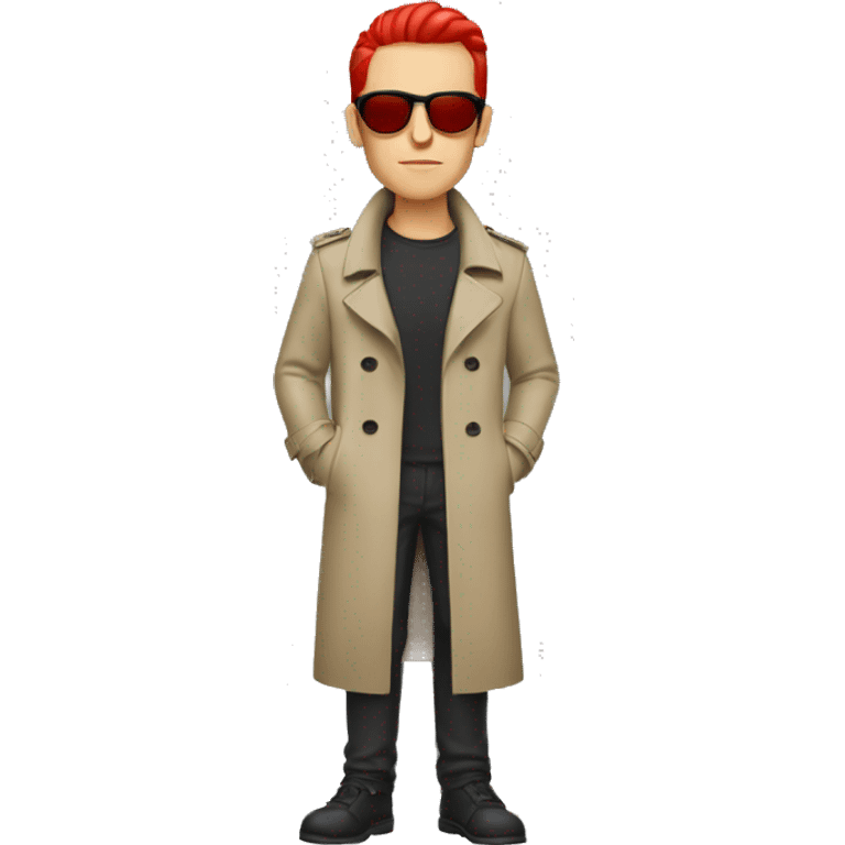 A white dude with red slicked back hair, sunglasses, a red soul patch and a trench coat emoji