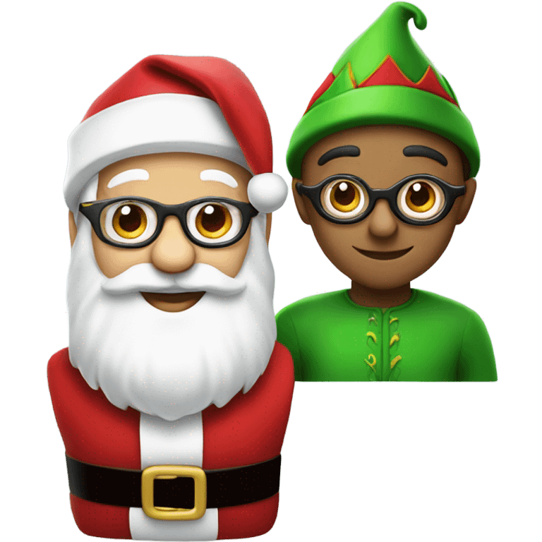 Santa Claus and elf face with round black glasses emoji