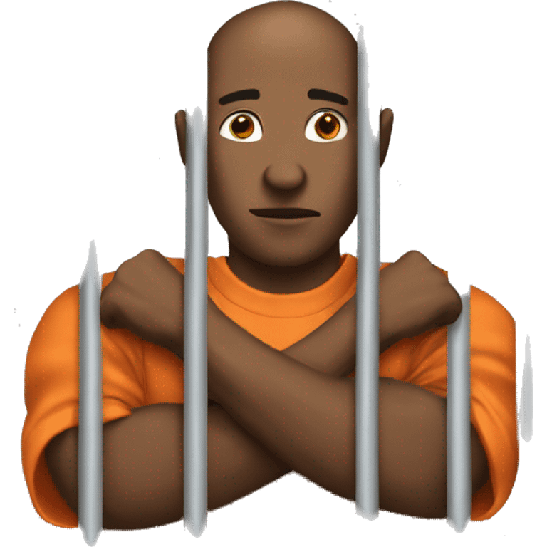 prisoner in orange jumpsuit behind gray bars emoji