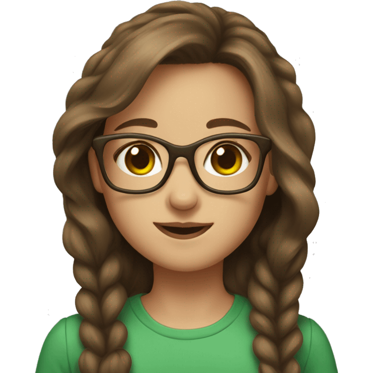 Emoji portrait of girl brown hair green glasses wearing a berre  emoji