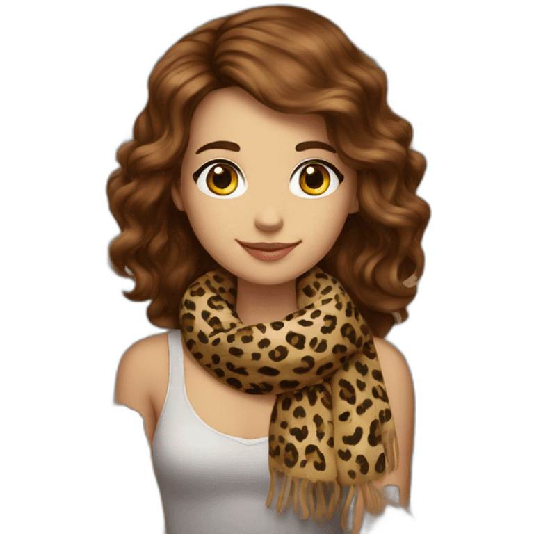 Girl brown Hair with print leopard scarf in a gay emoji