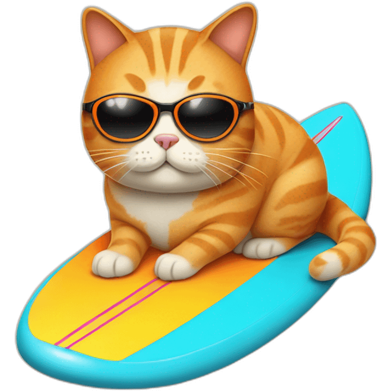 fat orange tailless cat with sunglasses on a surf board emoji