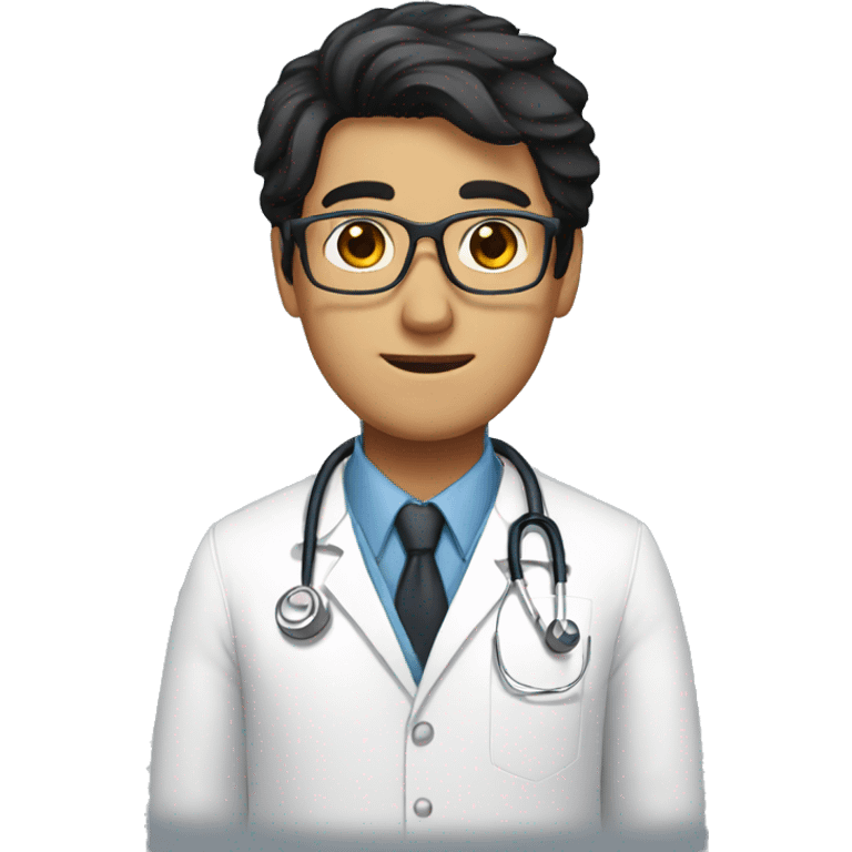 guy, brown eyes, black hair, glasses, in a doctor's coat emoji