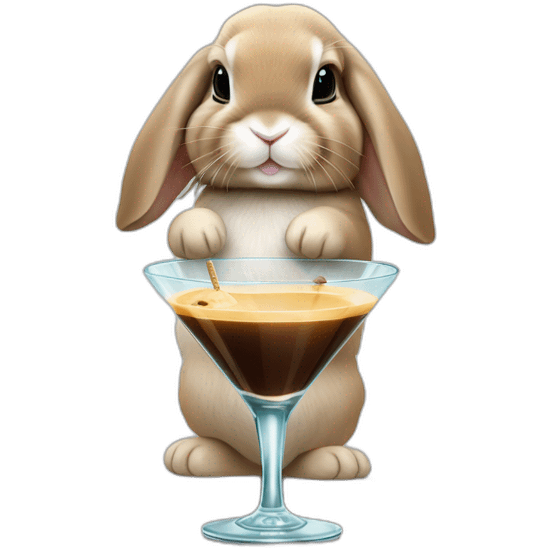 Holland lop rabbit holding an espresso martini out of a martini glass emoji