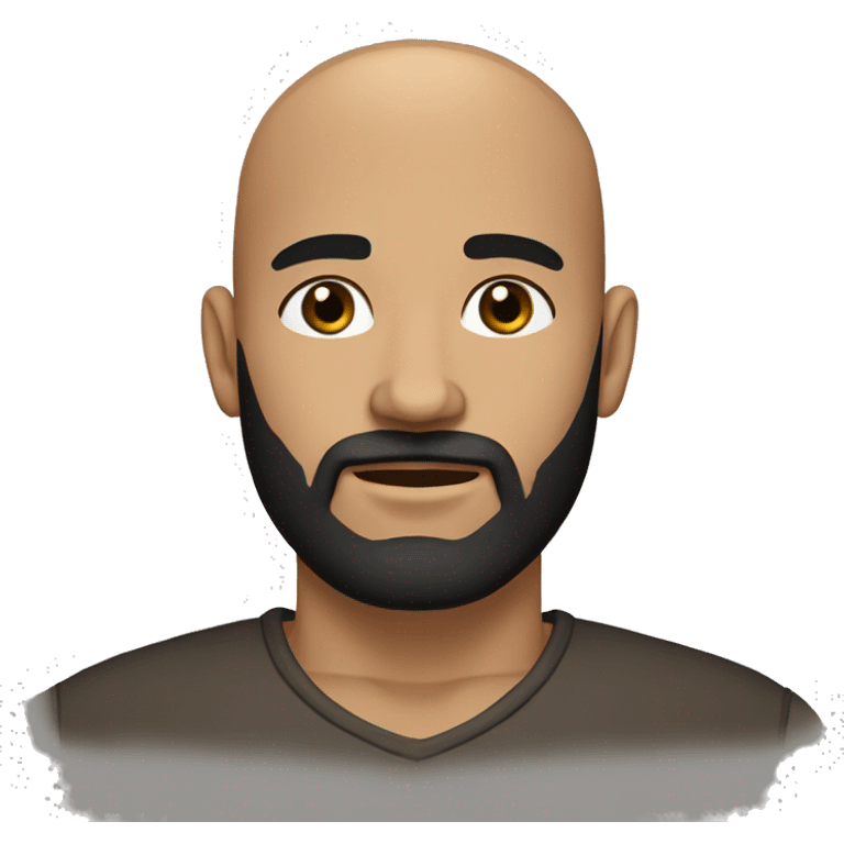 Light brown skin male, bald guy with a black beard and black eyebrows head only emoji