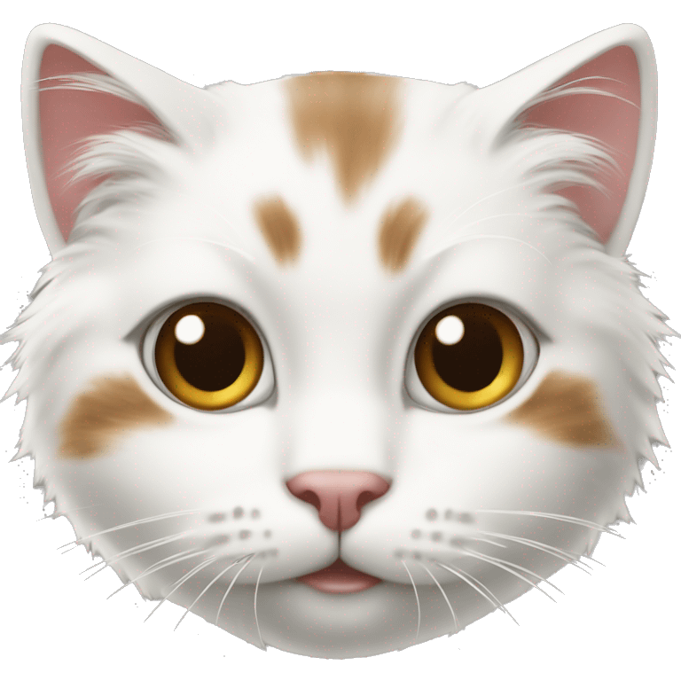 Fluffy white cat with brown tabby on upper part of face emoji