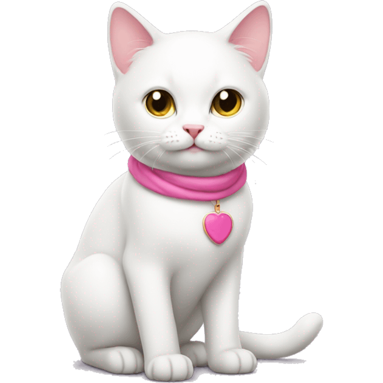 white cat with pink  emoji