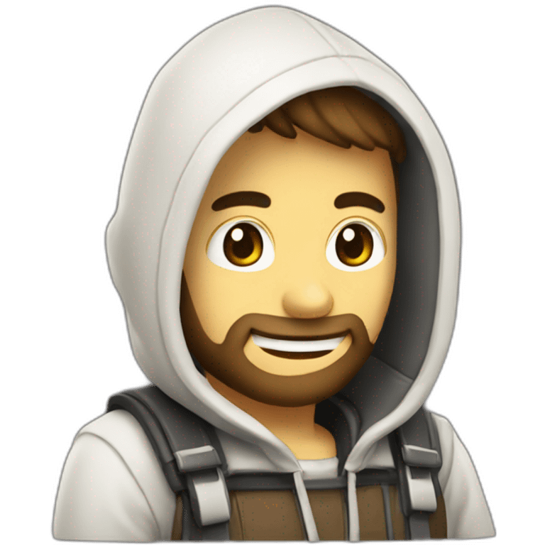 Créame logo con un hombre gaming con capucha emoji