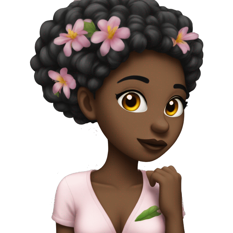 Fille noir sexy avec fleur dans cheveux emoji