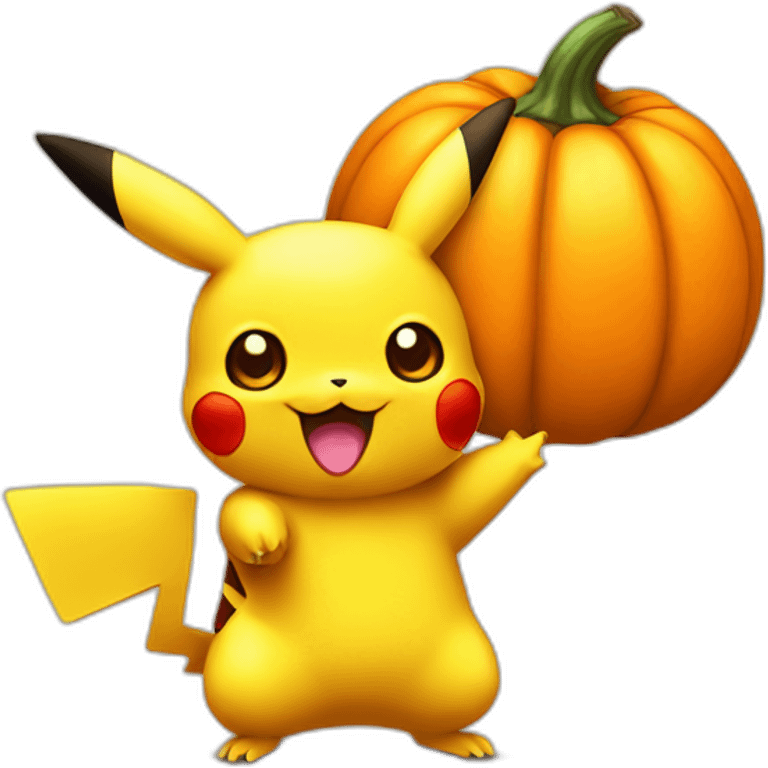 Cute Pikachu holding halloween pumpkin emoji