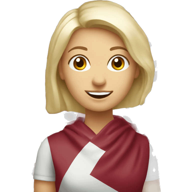 Happy blonde woman with a flag of Latvia emoji