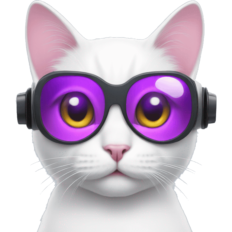 White cat with purple heart wearing vr emoji