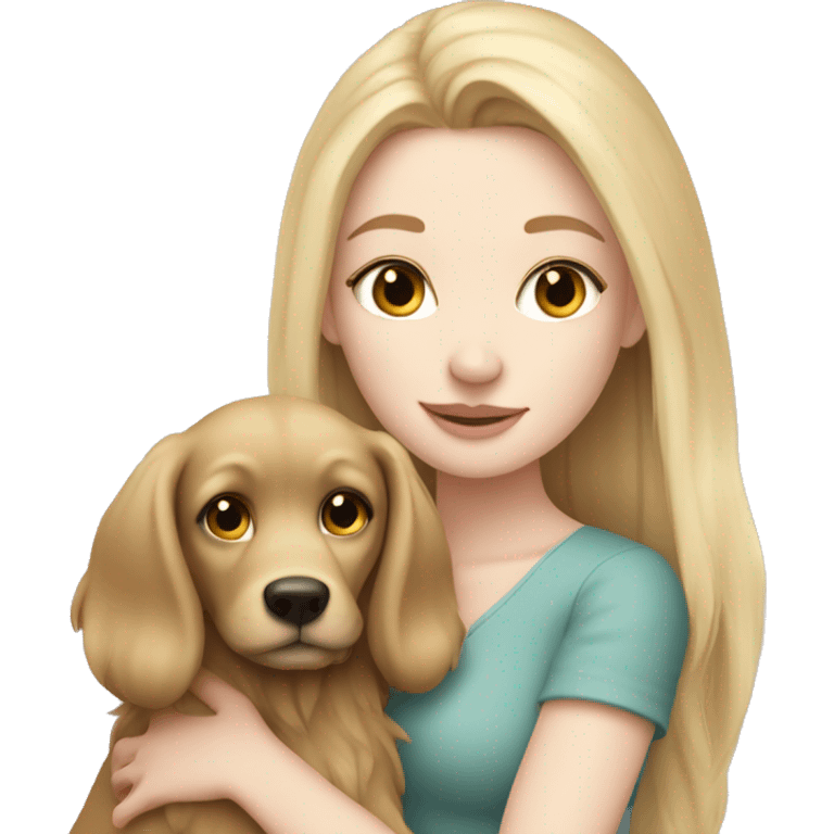 pretty woman with pale skin, very long blonde hair hugging a dog emoji