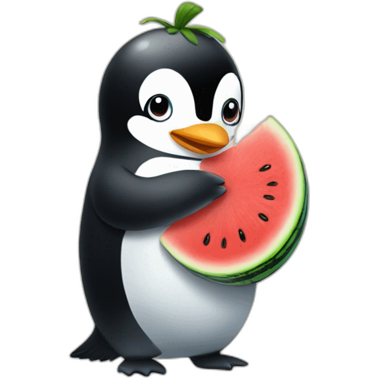 Penguin hugging watermelon  emoji