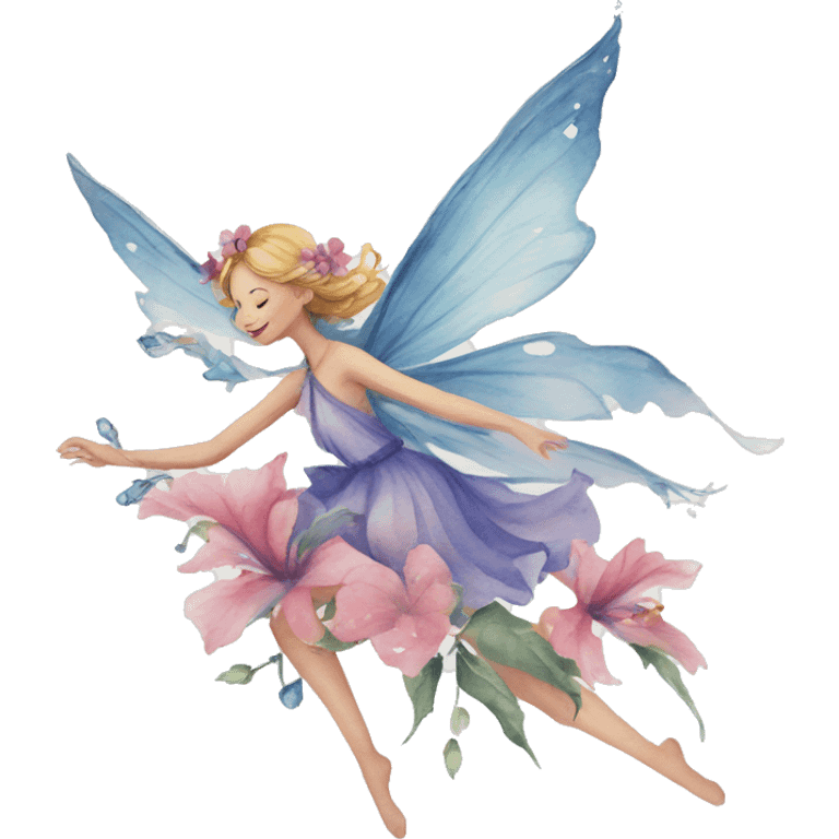 Watercolor flying fairy floral feminine  emoji